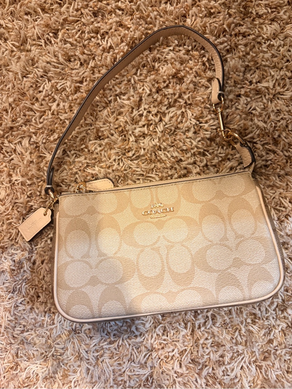 Coach Beige Signature Canvas Wristlet Shoulder Bag